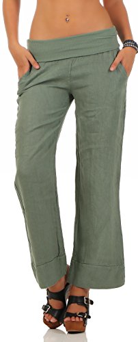 Malito Damen Hose aus Leinen | Stoffhose in Unifarben | Freizeithose für den Strand | Chino - Jogginghose 8064 (Oliv, L) von malito more than fashion
