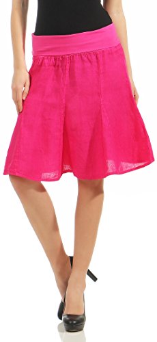 Malito Damen Leinenrock mit Stretchbund | Schlichter Glockenrock | Sommerrock in Uni Farben | Minirock - Rock 1580 (Fuchsia) von malito more than fashion