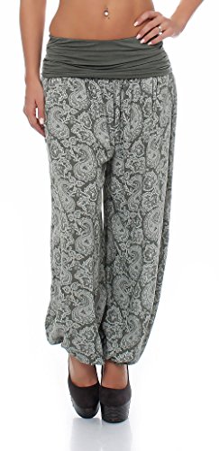 Malito - Damen Haremshose mit Orient Print - Pumphose aus Baumwolle - Stoffhose zum Tanzen, Chillen & Yoga - Aladinhose 8580 (Oliv) von malito more than fashion