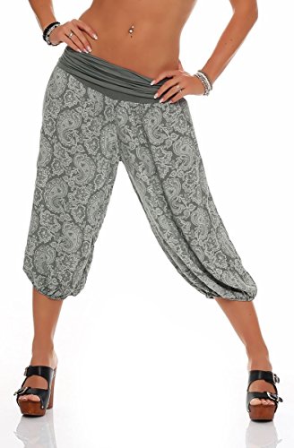 Malito – Damen Haremshose mit Orient Print – Pumphose aus Baumwolle – Kurze Stoffhose – Pluderhose zum Tanzen, Chillen & Yoga – knielange Capri Hose 8581 (Oliv) von malito more than fashion