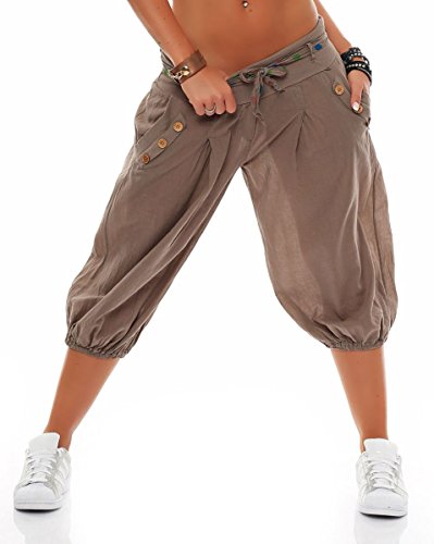 Malito – Damen Haremshose – Pumphose aus Baumwolle – Leichte Stoffhose – Kurze Sommerhose für warme Tage – Aladinhose für Sport und Freizeit 3416 (Fango) von malito more than fashion