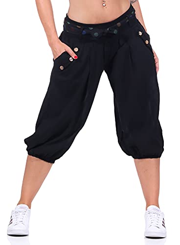 Malito - Kurze Haremshose Damen - Unisize Pumphose aus Baumwolle - Leichte Stoffhose - Sommerhose für warme Tage - Dünne Aladinhose für Frauen 3416 (Schwarz) von malito more than fashion