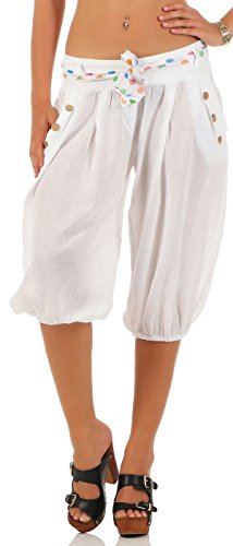 Malito – Damen Haremshose – Pumphose aus Baumwolle – Leichte Stoffhose – Kurze Sommerhose für warme Tage – Aladinhose für Sport und Freizeit 3416 (Weiß) von malito more than fashion