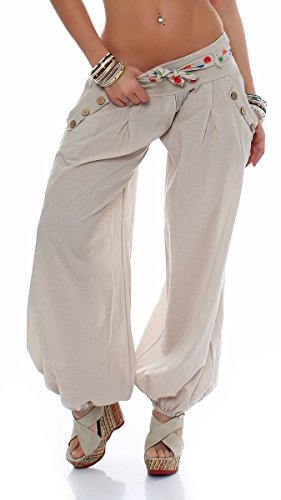Malito - Damen Haremshose - Leichte Stoffhose aus Baumwolle - Bequeme Hippie Sommerhose für warme Tage - Aladinhose/Pumphose 3417 (Beige) von malito more than fashion