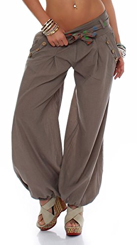 Malito - Damen Haremshose - Leichte Stoffhose aus Baumwolle - Bequeme Hippie Sommerhose für warme Tage - Aladinhose/Pumphose 3417 (Fango) von malito more than fashion