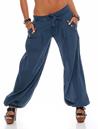 Malito - Damen Haremshose - Leichte Stoffhose aus Baumwolle - Bequeme Hippie Sommerhose für warme Tage - Aladinhose/Pumphose 3417 (Jeansblau) von malito more than fashion