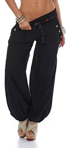 Malito - Damen Haremshose - Leichte Stoffhose aus Baumwolle - Bequeme Hippie Sommerhose für warme Tage - Aladinhose/Pumphose 3417 (Schwarz) von malito more than fashion