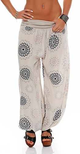 Malito – Damen Haremshose mit Print – Pumphose aus Baumwolle – Sommerhose für warme Tage – Stoffhose zum Tanzen, Chillen & Zumba – Aladinhose für Frauen 7181 (Beige | Größe 34-40) von malito more than fashion