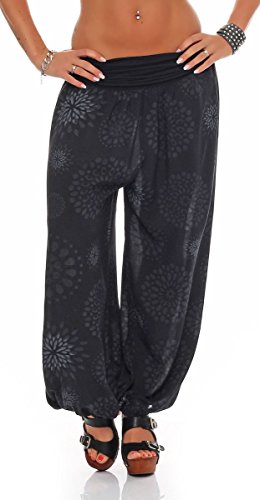 Malito – Damen Haremshose mit Print – Pumphose aus Baumwolle – Sommerhose für warme Tage – Stoffhose zum Tanzen, Chillen & Zumba – Aladinhose für Frauen 7181 (Schwarz | Größe 34-40) von malito more than fashion