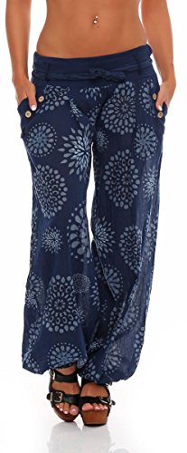 Malito - Haremshose Damen mit Print - Unisize Pumphose aus Baumwolle - Leichte Stoffhose - Sommerhose für warme Tage - Dünne Aladinhose 3481 (Dunkelblau) von malito more than fashion