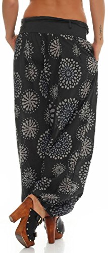 Malito – Haremshose Damen mit Print – Pumphose aus Baumwolle – Leichte Stoffhose – Sommerhose für warme Tage – Dünne Aladinhose für Frauen 3481 (Dunkelgrau) von malito more than fashion