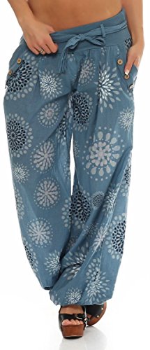 Malito – Haremshose Damen mit Print – Pumphose aus Baumwolle – Leichte Stoffhose – Sommerhose für warme Tage – Dünne Aladinhose für Frauen 3481 (Jeansblau) von malito more than fashion