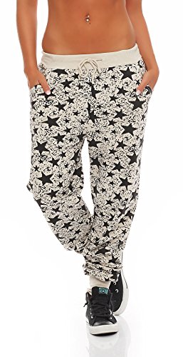 Malito Damen Sweathose mit Star Print | Baggy zum Tanzen | Jogginghose mit Knopfleiste | Sweatpants - Trainingshose 8020 (beige) von malito more than fashion