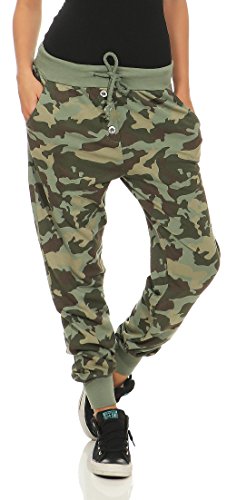 Malito Damen Sweathose im Camouflage Look | Baggy zum Tanzen | Jogginghose mit Knopfleiste | Sweatpants - Trainingshose 8019 (Oliv) von malito more than fashion