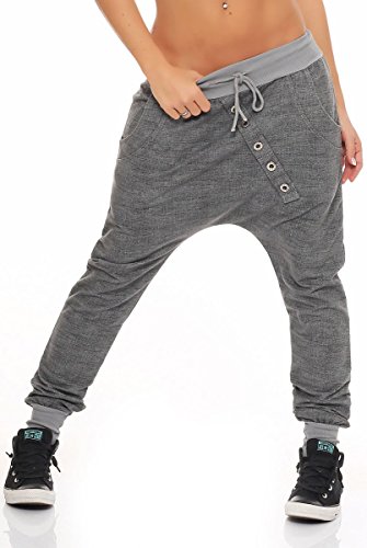 Malito Damen Jogginghose mit Knopfleiste | Sporthose meliert | Baggy zum Tanzen | Sweatpants - Trainingshose 7398 (hellgrau) von malito more than fashion