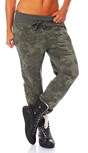 Malito Damen Jogginghose mit Jungle Print | Sporthose mit Muster | Baggy zum Tanzen | Sweatpants - Trainingshose 83728 (Oliv) von malito more than fashion