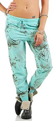 Malito Damen Jogginghose mit Jungle Print | Sporthose mit Muster | Baggy zum Tanzen | Sweatpants - Trainingshose 83728 (türkis) von malito more than fashion