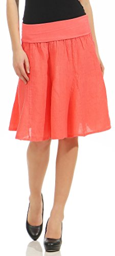 Malito Damen Leinenrock mit Stretchbund | Schlichter Glockenrock | Sommerrock in Uni Farben | Minirock - Rock 1580 (Coral) von malito more than fashion