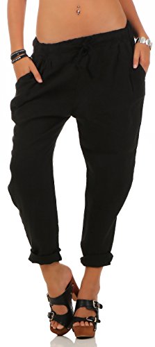 Malito Damen Hose aus Leinen | Stoffhose in Unifarben | Freizeithose für den Strand | Chino - Jogginghose 6816 (schwarz, M) von malito more than fashion