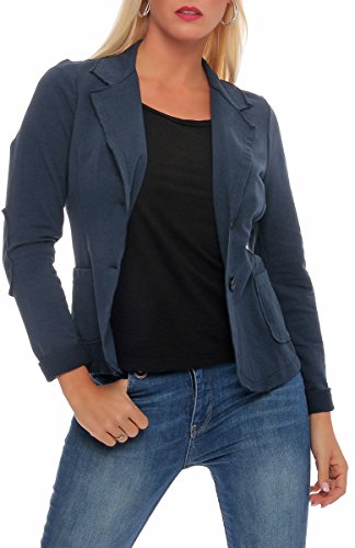 Malito – Damen Blazer im Used-Look mit Ellenbogen-Patches – Jackett mit 2 Knöpfen & Taschen – Jersey Sakko unifarben – sportliche Kurzjacke 1651 (Dunkelblau | Größe S) von malito more than fashion
