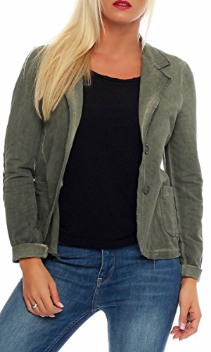 Malito Damen Blazer im Washed Style | Sakko im Basic Look | Kurzjacke mit Knöpfen | Jacke - Jackett - Blouson 1652 (Oliv, S) von malito more than fashion