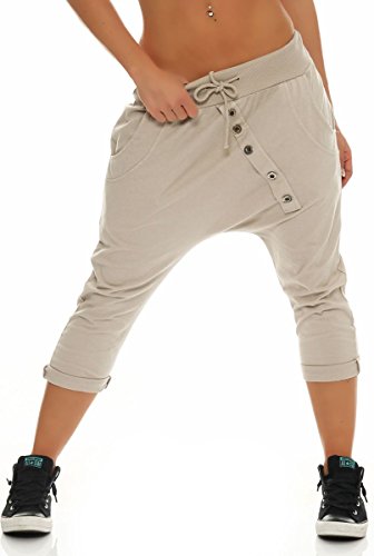 Malito – Damen Jogginhose – Kurze Haremshose aus Baumwolle – Baggy Sweatpants zum Tanzen & Chillen – Aladinhose für Frauen 8015 (Beige) von malito more than fashion