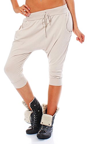 Malito - Damen Haremshose - Kurze lässige Boyfriend Hose - Jogginghose in Unifarben für Sport & Freizeit - Pants 20026 OneSize (beige) von malito more than fashion