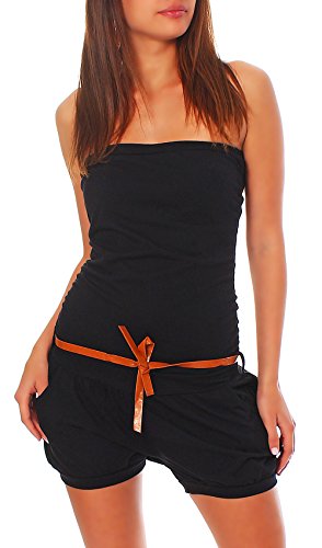 malito - Damen Jumpsuit - Einteiler mit Gürtel & Taschen - Bandeau Sommer Overall - kurzer trägerloser Playsuit - unifarbener Romper 8964 (Schwarz) von malito more than fashion