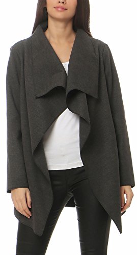 malito Damen Mantel kurz mit Wasserfall-Schnitt | Trenchcoat mit Gürtel | weicher Dufflecoat | Parka - Jacke 3041 (dunkelgrau) von malito more than fashion