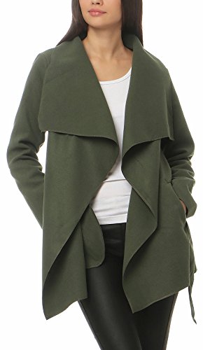 malito Damen Mantel kurz mit Wasserfall-Schnitt | Trenchcoat mit Gürtel | weicher Dufflecoat | Parka - Jacke 3041 (oliv) von malito more than fashion