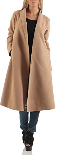 malito – Damen Mantel lang mit Gürtel & Wasserfall-Schnitt – Unisize Trenchcoat für Herbst & Winter – eleganter Parka 3050 (Camel | Größe 34-40) von malito more than fashion