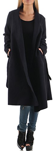 Malito – Damen Mantel lang mit Gürtel & Wasserfall-Schnitt – Unisize Trenchcoat für Herbst & Winter – eleganter Parka 3050 (Dunkelblau | Größe 34-40) von malito more than fashion