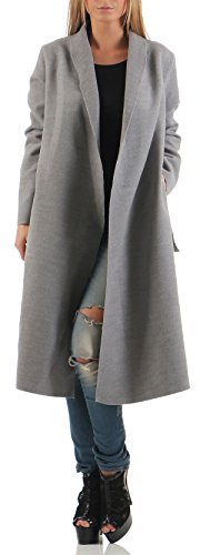 malito – Damen Mantel lang mit Gürtel & Wasserfall-Schnitt – Unisize Trenchcoat für Herbst & Winter – eleganter Parka 3050 (Hellgrau | Größe 34-40) von malito more than fashion