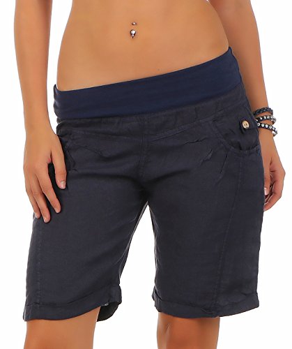 Malito Damen Bermuda aus Leinen - lässige Kurze Hose - Shorts für den Strand - Hotpants 3001 (dunkelblau, M) von malito more than fashion