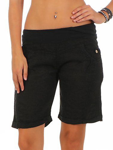 Malito Damen Bermuda aus Leinen | lässige Kurze Hose | Shorts für den Strand | Pants - Hotpants 3001 (schwarz, M) von malito more than fashion