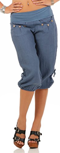 Malito Damen Capri Hose aus Leinen | Stoffhose in Unifarben | Freizeithose für den Strand | Chino - Kurze Hose 6302 (Jeansblau, L) von malito more than fashion