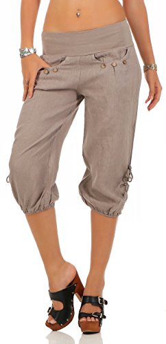 Malito Damen Capri Hose aus Leinen | Stoffhose in Unifarben | Freizeithose für den Strand | Chino - Kurze Hose 6302 (Fango, L) von malito more than fashion