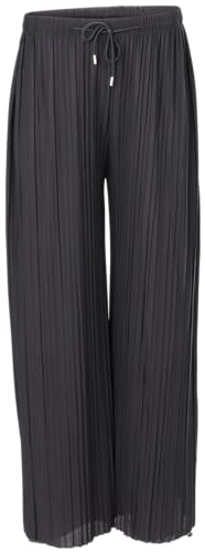 malito more than fashion Damen Plisseehose - lockere weich fließende Chiffonhose - Lange Sommerhose - Trendige Marlenehose 883 - Schwarz S/M von malito more than fashion