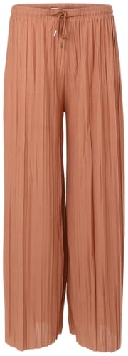 malito more than fashion Damen Plisseehose - lockere weich fließende Chiffonhose - Lange Sommerhose - Trendige Marlenehose 883 - Terracotta L/XL von malito more than fashion