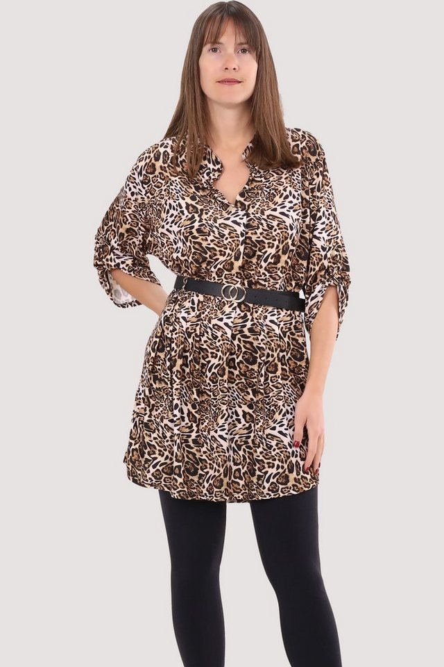 malito more than fashion Druckkleid 23203 Animalprint Kleid Tunika Bluse mit Gürtel Einheitsgröße von malito more than fashion