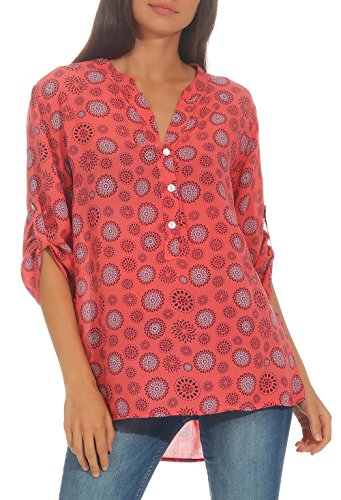 Malito Damen Bluse mit Print | Tunika mit ¾ Armen | Blusenshirt auch Langarm tragbar | Elegant - Shirt 6703 (Coral) von malito more than fashion