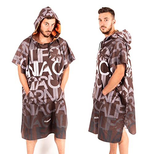 malokee Ultrabequem Surf Poncho aus Schnell Trocknender Mikrofaser Kommt mit Einer Wasserdichten Tasche im Braune Farbe - Handtuchponscho Erwachsene - Poncho Badetuch - Handtuch Poncho von malokee