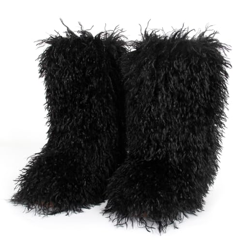 malongji Damen Kunstpelz Stiefel Winter Furry Kniehohe Stiefel Flauschige Lange Schneestiefel Mode rutschfeste Warme Flache Schuhe, Schwarz, 5 malongji Damen Kunstpelz Stiefel Winter Furry Kniehohe Stiefel Flauschige Lange Schneestiefel Mode rutschfeste Warme Flache Schuhe, Schwarz, 5 von malongji