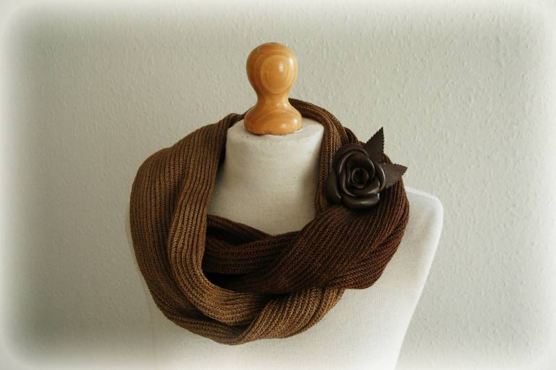 Braun Leinen Schal.linen Braun Natürlichen Schal Leder Brosche von malowanelnem