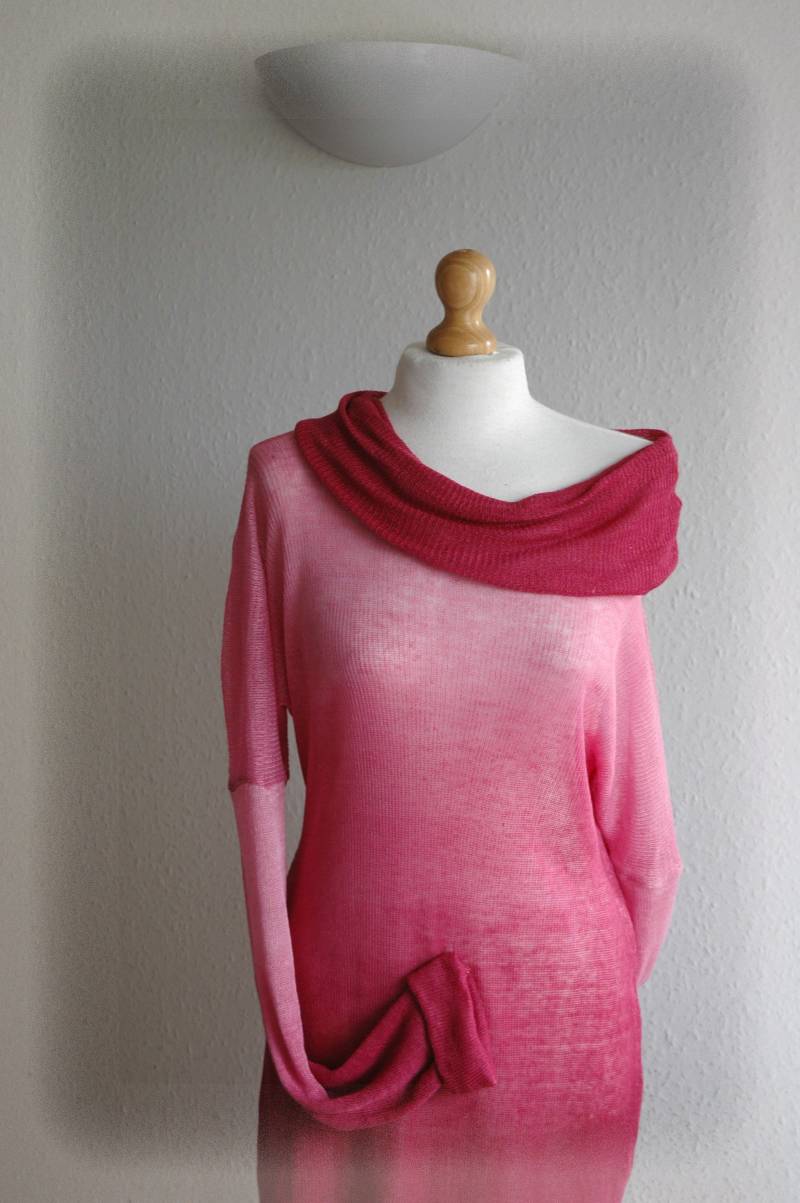 Handgefärbter Leinenpullover Rosa Burgunderstrick, Umweltfreundliche Kleidung von malowanelnem
