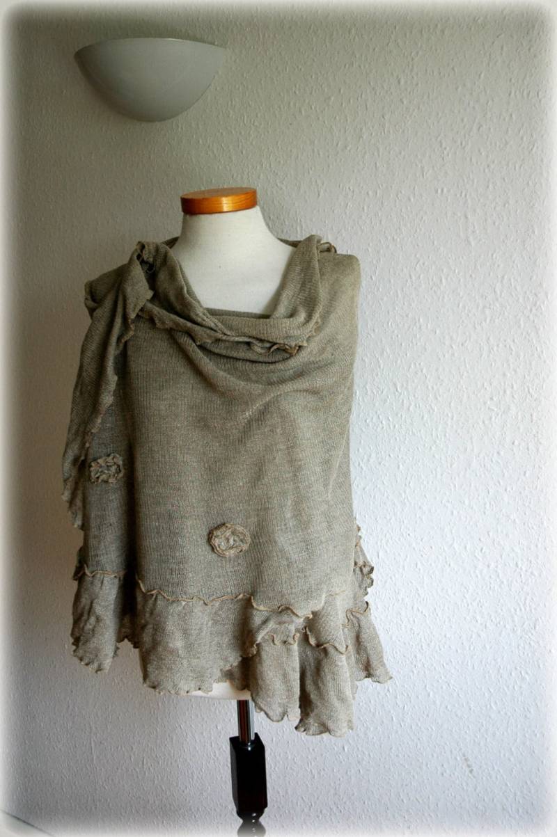Leinen Gestrickte Schal Grau Eco-Friendly Wrap Mit Rose Detail von malowanelnem