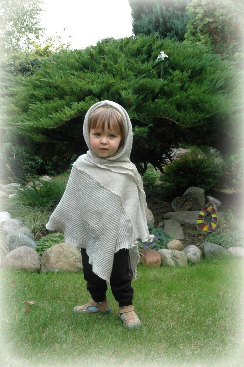 Leinen Poncho Mit Kapuze Kinder Boho Wickelpullover von malowanelnem