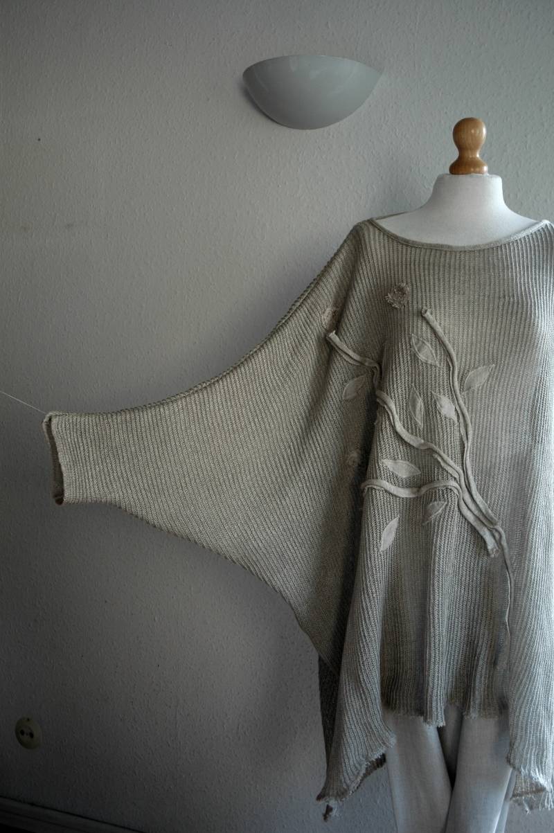 Oversize Leinen Pullover Tunika, Gestrickt Grau, Eco-Friendly, Natürliche Kleidung, Eco-style, Frauen Plus Größe von malowanelnem