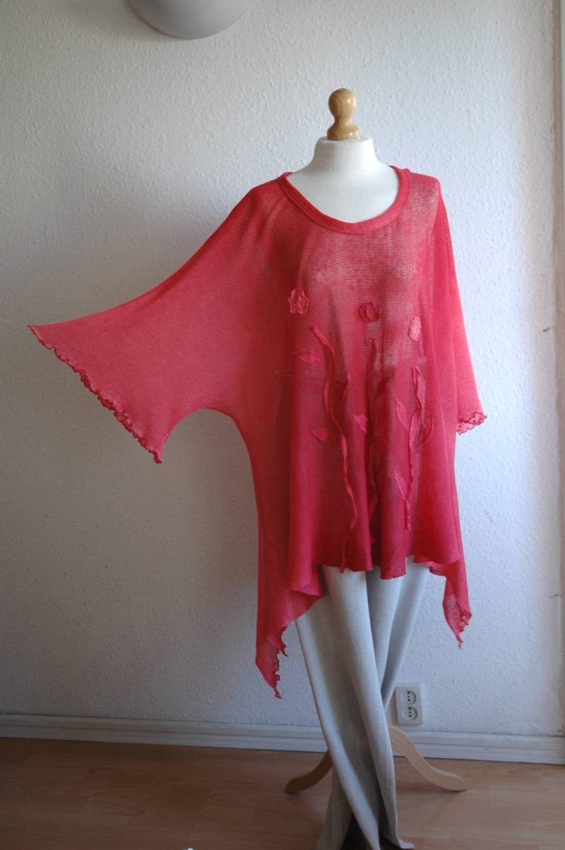 Rosa Leinen Tunika Handgemachter Boho Kimono, Gestrickt, Plus Size von malowanelnem