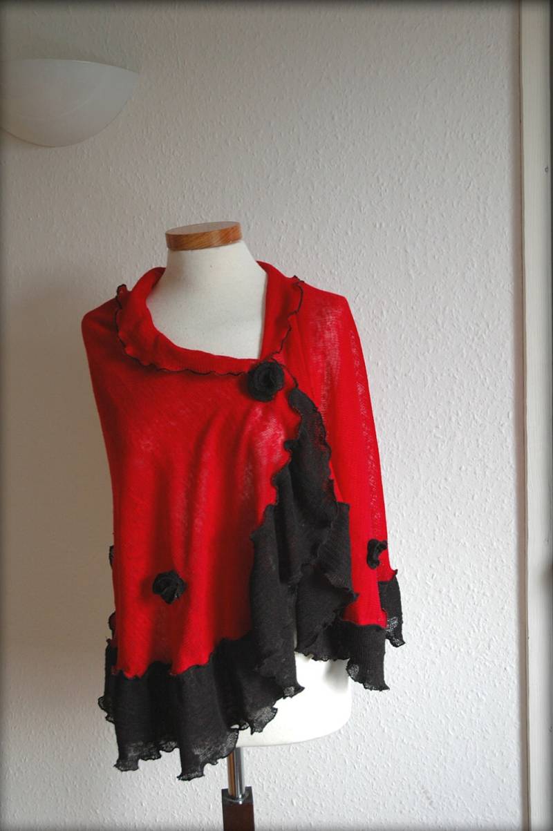 Rot & Schwarz Leinen Strickschal Rose Akzent Wrap von malowanelnem